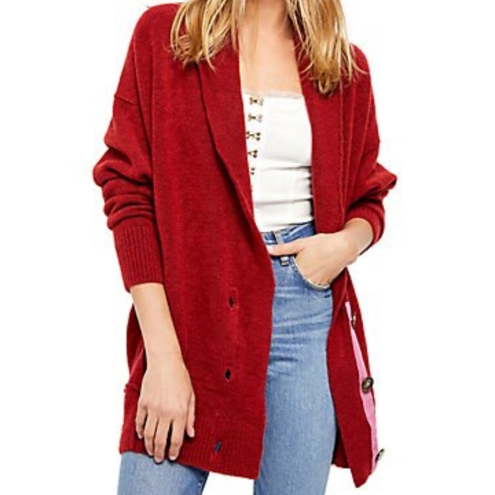 Free People Eucalyptus red cardigan